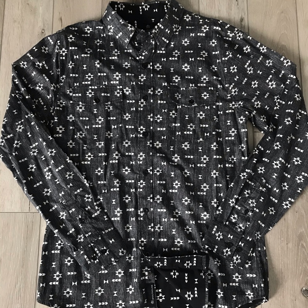 SouthHouse Button Up Shirt Grey Aztec Print Medium